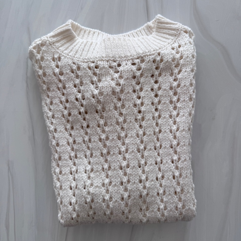 Loft White Open Knit Cap Sleeve Sweater Women’s M